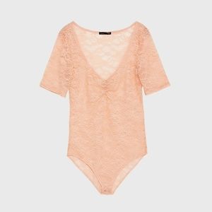 New Zara Lace Peach Bodysuit Size S  or M